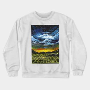 Night city sky - colorful acrylic painting contrasting nature and man-made Crewneck Sweatshirt
